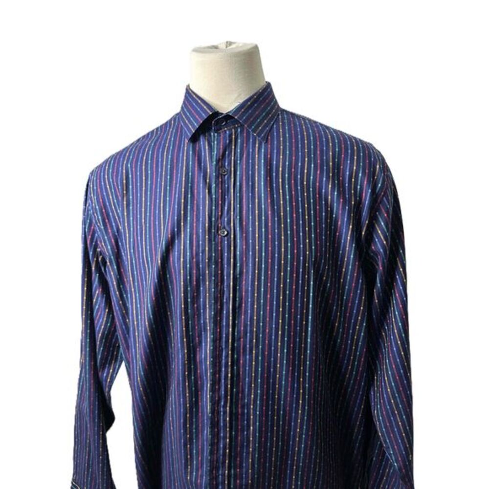 Bugatchi Umo Mens Shirt Size XXL Multicolor Striped Button Long Sleeve Dress